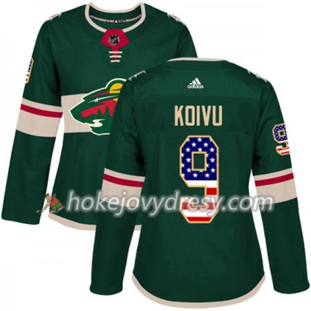 Dámské Hokejový Dres Minnesota Wild Mikko Koivu 9 2017-2018 USA Flag Fashion Zelená Adidas Authentic